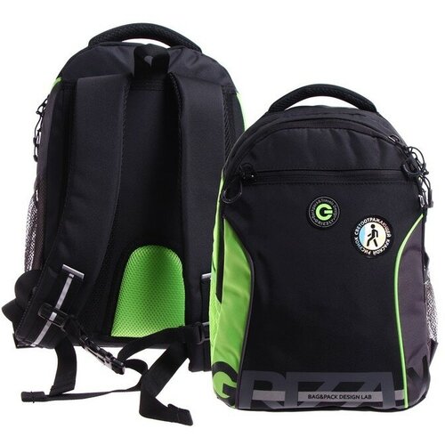 Рюкзак школьный, 40 х 27 х 16 см, Grizzly 259, эргономичная спинка, отделение для ноутбука, чёрный/салатовый RB-259-1m_3