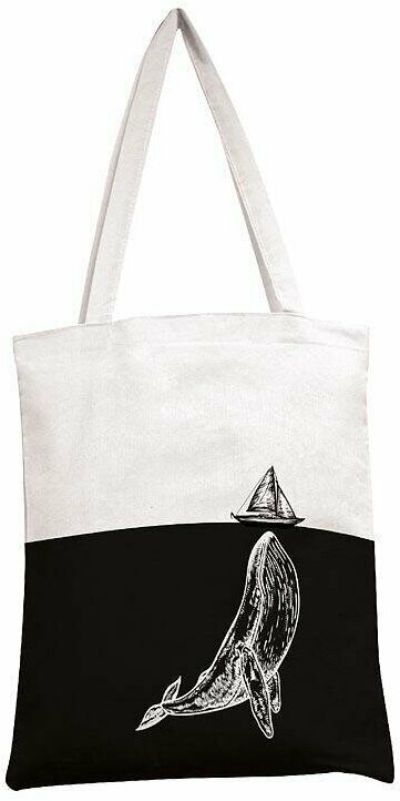 фото Сумка-шоппер 35*42см черная/белая ткань ручки Кит и парусник (6857)