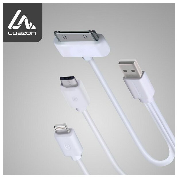 Кабель 3 в 1 LuazON, microUSB/Lightning/iPhone 30-pin - USB, 1 А, 0.2 м, белый