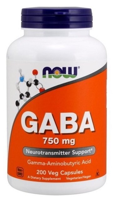 Аминокислота NOW GABA 750 mg, нейтральный, 200 шт.