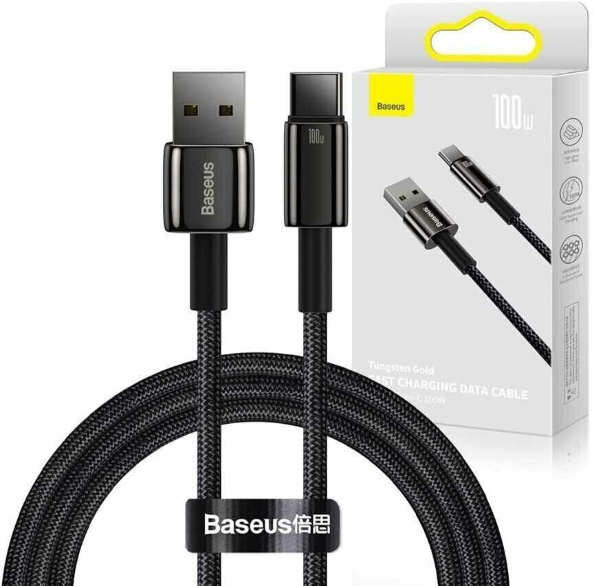Кабель Baseus Tungsten Gold Fast Charging USB to Type-C 100W 1m Черный (CAWJ000001) — фото 1