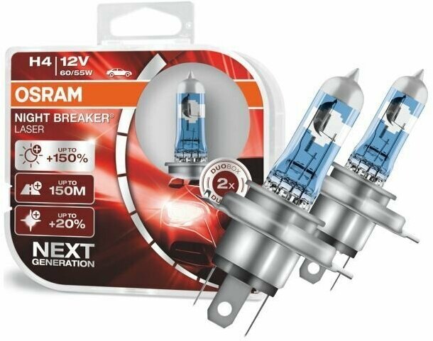 Лампа автомобильная галогенная OSRAM NIGHT BREAKER LASER 64193NL-HCB H4 12V 60/55W P43t-38 3800K 2 шт. - фотография № 10