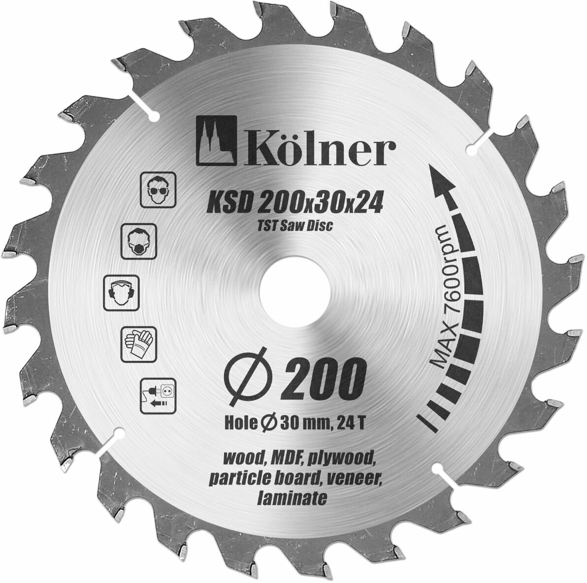 фото Kolner KSD 200*20/30*24 (50шт) Пильный диск макс. число оборотов 7600об/мин 1шт в блистере