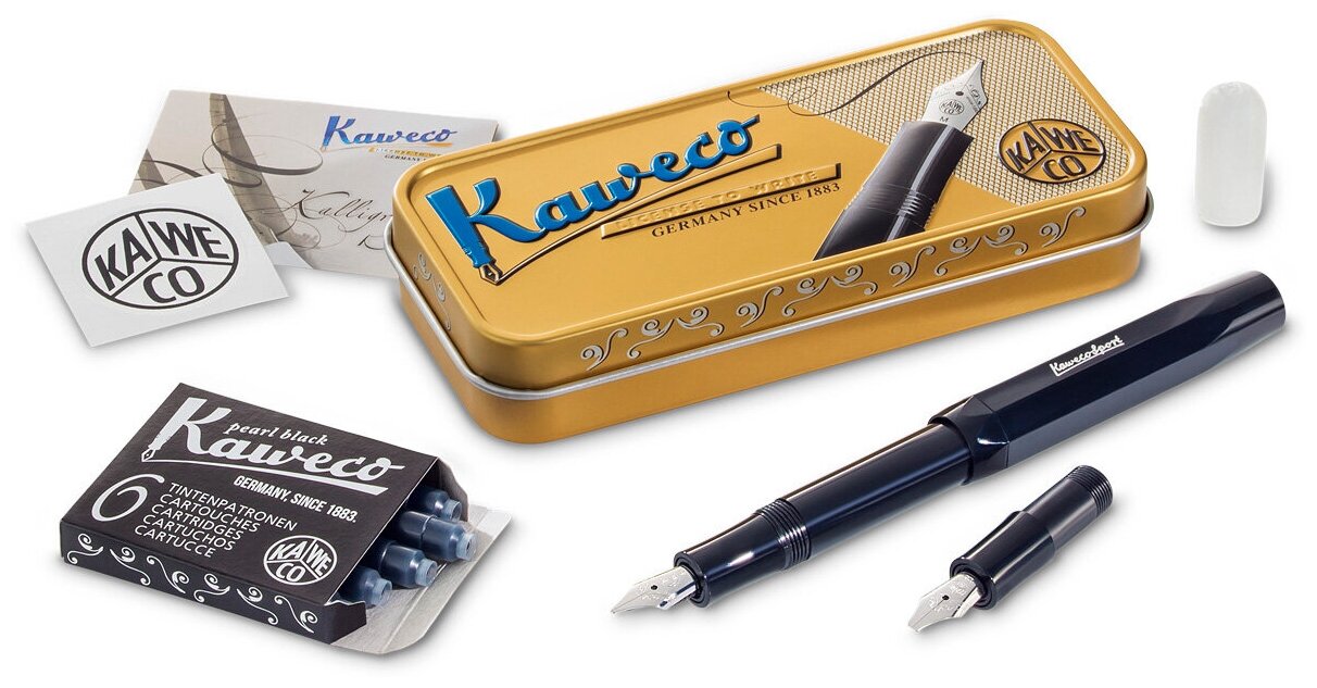 Набор для каллиграфии KAWECO CALLIGRAPHY Black "S" в метал.упак
