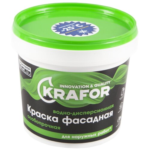 Краска водно-дисперсионная Krafor Фасадная особопрочная матовая белый 1.5 кг краска водно дисперсионная фасадная особопрочная krafor 14 кг белая