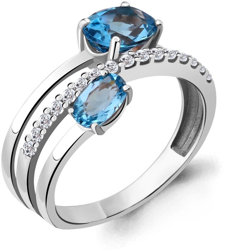 Кольцо AQUAMARINE, серебро, 925 проба, топаз, фианит