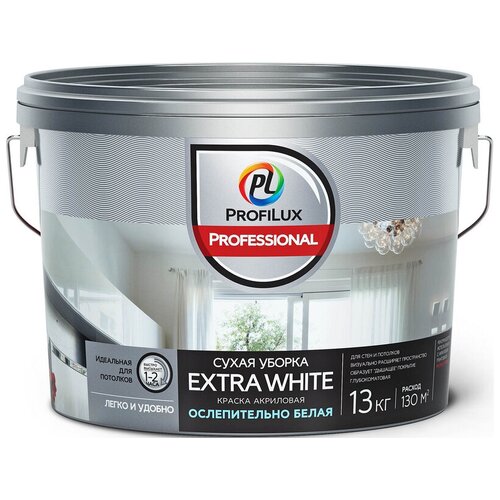 Краска акриловая Profilux Professional Extra White матовая белый 2.5 кг