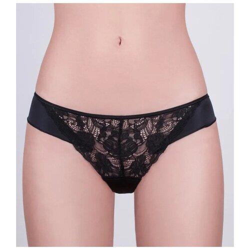 фото Milavitsa трусы тонг с низкой посадкой и кружевной вставкой спереди classic, размер 90, черный