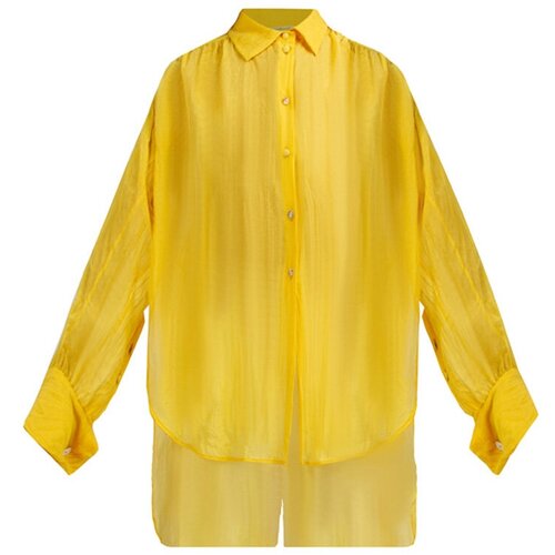 Рубашка  Alessandra Marchi, нарядный стиль, свободный силуэт, полупрозрачная, размер 44, желтый