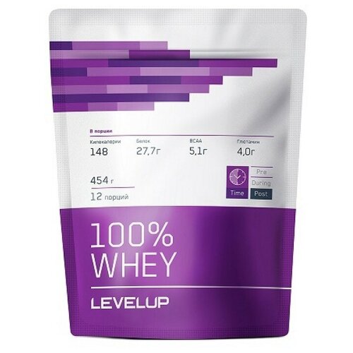 Протеин LevelUp 100% Whey, 454 гр., клубника протеин levelup 100% casein 454 гр шоколад орех
