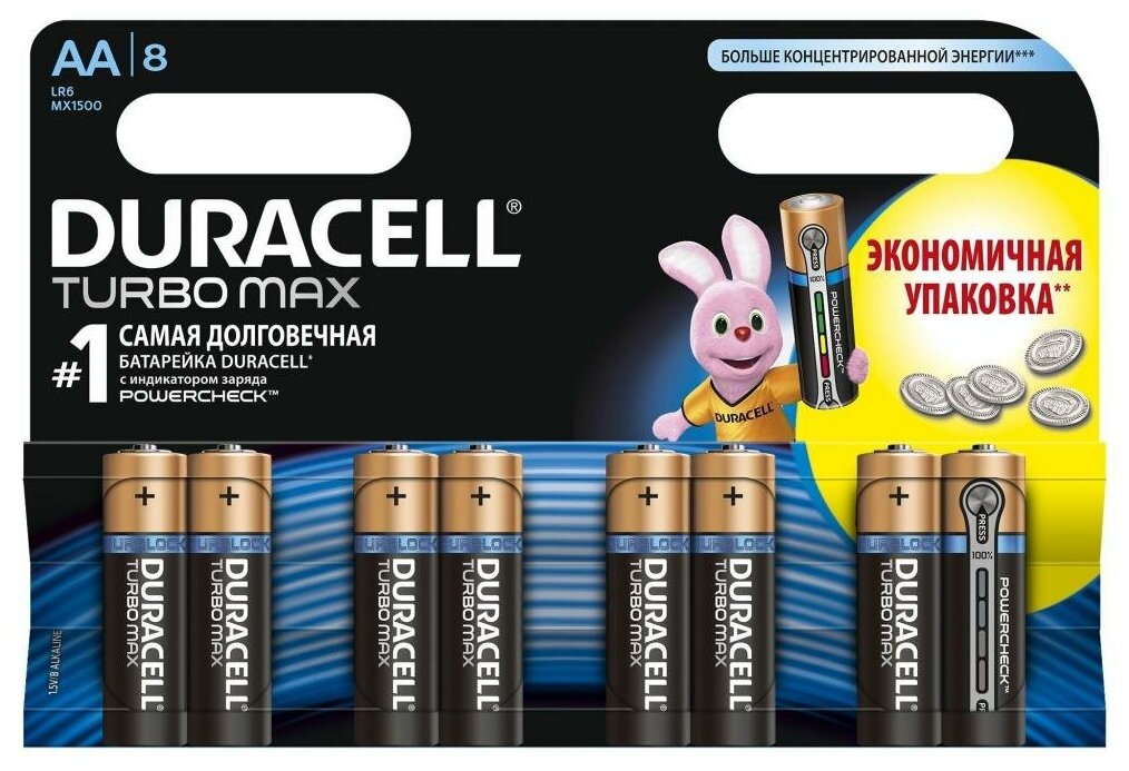 Батарейка Duracell Lr6-8bl (LR 6/ MХ 1500 АА/ 8 шт Turbomax) .