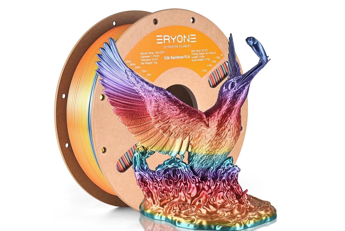 PLA ERYONE Silk Rainbow Радужный шелк Vibrant, 1 кг, филамент для 3д принтера