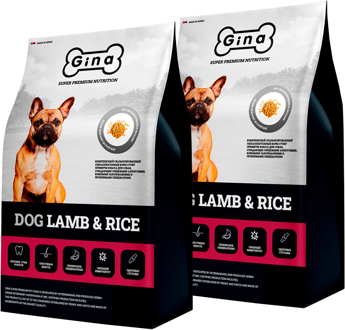 GINA ADULT DOG LAMB&RICE д взр собак с чувствительным пищеварением с ягнен и рисом 01616 Сербия 18 + 18 кг