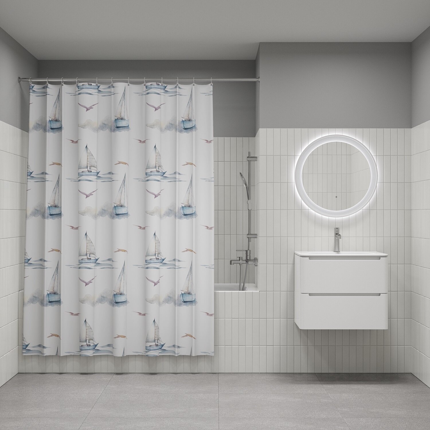 Штора для ванной IDDIS Base BO02P18i11 180x200 см тканевая водонепроницаемая с кольцами белая