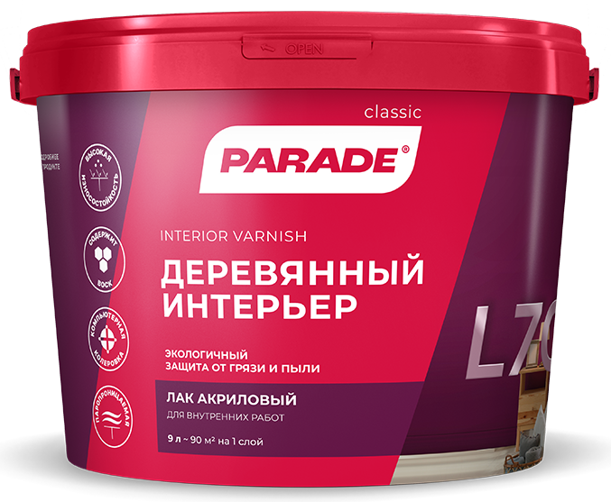 Лак акриловый PARADE L70 Деревянный интерьер матовый 0 9л