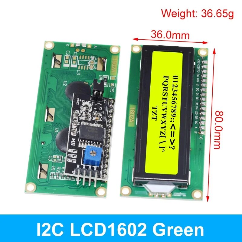 LCD1602 1602 ЖК-модуль синий/желтый зеленый экран 16x2 символьный ЖК-дисплей PCF8574T PCF8574 IIC I2C интерфейс 5 В для Arduino, LCD1602 I2C green