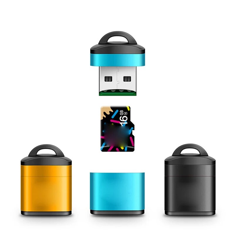 Высокоскоростной мини-картридер USB 2,0, картридер TF Micro SD, адаптер карты памяти для настольного компьютера, телефон, картридж Micro SD USB, blue — фото 1