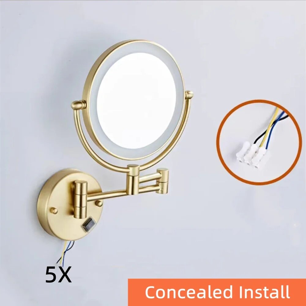 Светодиодное зеркало для ванной комнаты медное двустороннее BRUSHED GOLD 5X