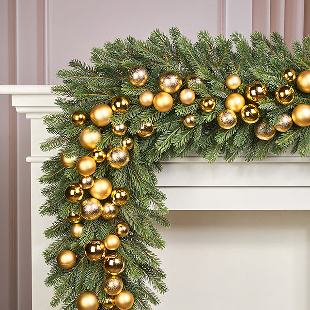 Гирлянда из елочных шаров Золотые Искры - Winter Gems 180*14 см пластик