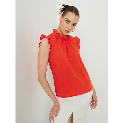 Блуза  Vittoria Vicci, классический стиль, прямой силуэт, без рукава, однотонная, размер XL, оранжевый