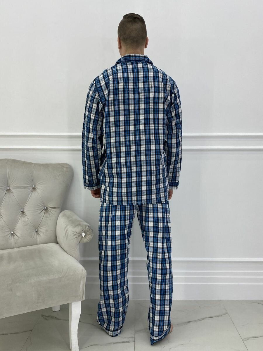 Пижама мужская в клетку с брюками и рубашкой с длинным рукавом хлопок Global_размер48 - фотография № 2