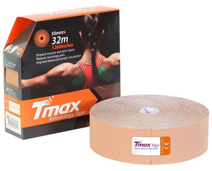 Тейп кинезиологический Tmax 22m Extra Sticky Biege (5 см x 22 м), арт. 223211, телесный