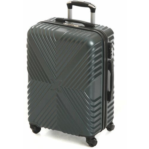 фото Пластиковый чемодан с узором x. цвет темно-зеленый, размер m. съемные колеса feybaul