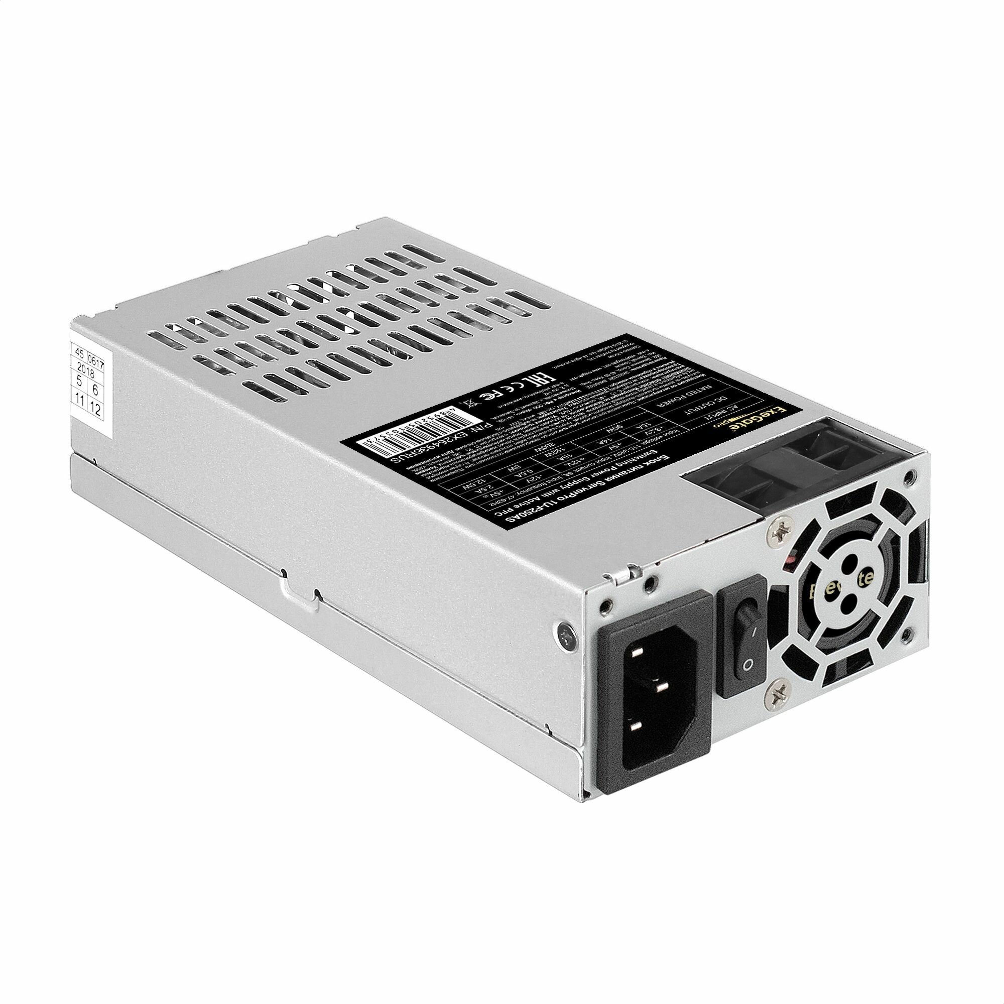 Серверный БП 250W ExeGate ServerPRO-1U-F250AS (Flex ATX, APFC, КПД 80% (80 PLUS), 4cm fan, 24pin, (4+4)pin, PCI-E, 3xSATA, 2xIDE) EX264936RUS