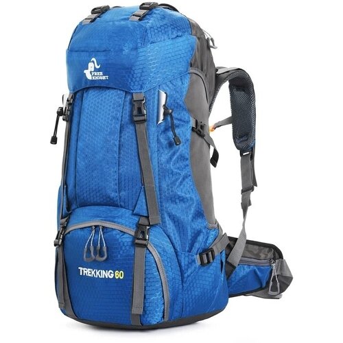 фото Большой трекинговый туристический рюкзак free knight для путешествий, походов, кемпинга - 60л с дождевиком, ярко-синий