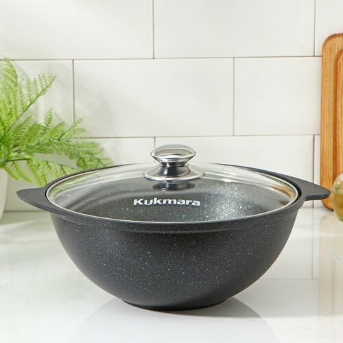 Казан 35 л стеклянная крышка литые ручки антипригарное покрытие цвет тёмный мрамор 4314₽