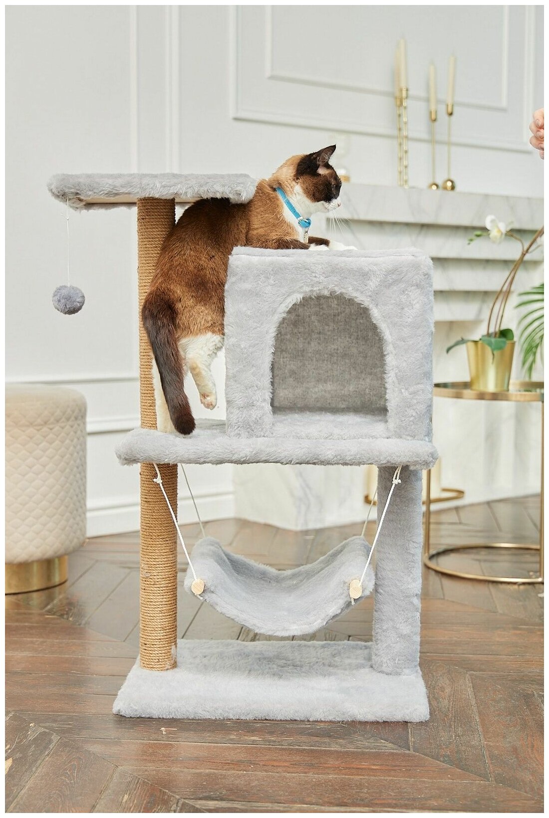 Когтеточка домик для кошки с гамаком бриси 61х36х85 см - фотография № 6