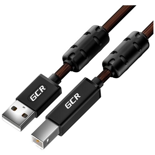 фото Gcr кабель prof 0.75m usb 2.0, am/bm, черно-прозрачный, ферритовые кольца, 28/24 awg, экран, армированный, морозостойкий