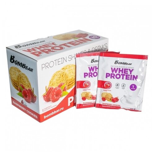 Протеин BOMBBAR Whey Protein, 30 гр., малиновое печенье протеин ostrowia wpc80 ex milkiland сывороточный белок