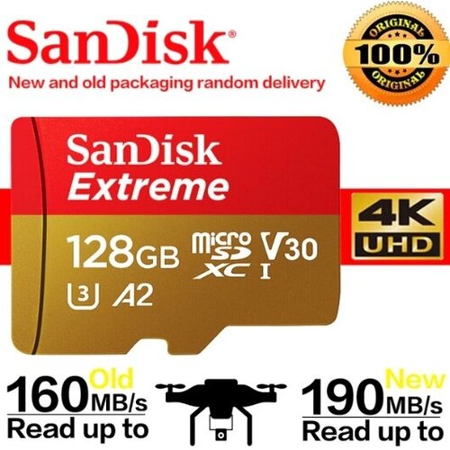 Карта памяти с адаптером SanDisk Extreme microSDXC 128 ГБ Class10 UHS Class 3 V30 A2 190/90 Mb/s (Go Pro, dji, дроны) карта памяти sandisk micro sdxc extreme 512gb без адаптера sdsqxav 512g