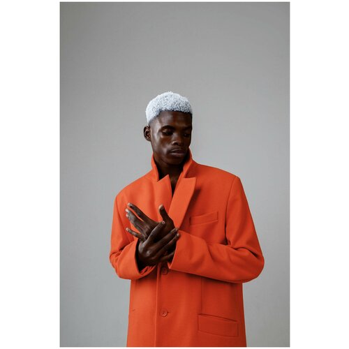 Пальто ZNWR демисезонное, шерсть, силуэт прямой, удлиненное, подкладка, карманы, размер XS, оранжевый