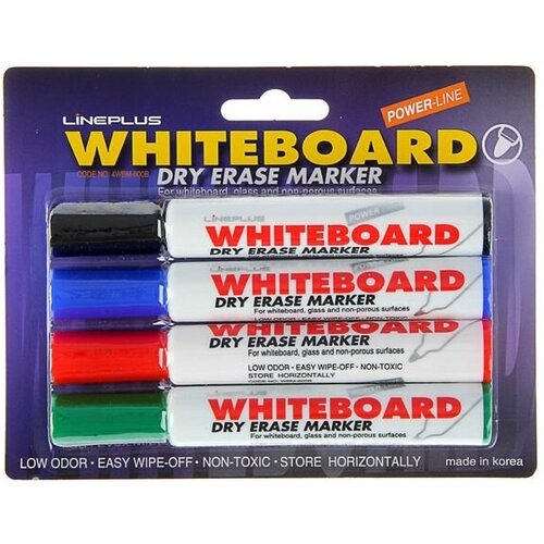 Набор маркеров для доски 4 цвета, Line Plus "600B", 2,0 мм, увеличенный запас чернил, блистер