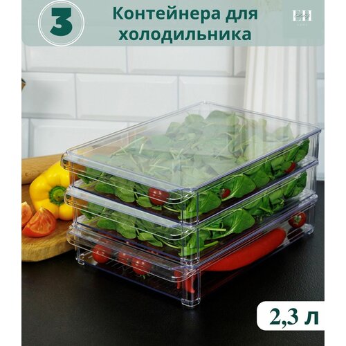 Контейнер для хранения продуктов Elly Home/ органайзер для холодильника пластиковый для овощей для еды для заморозки прозрачный с крышкой