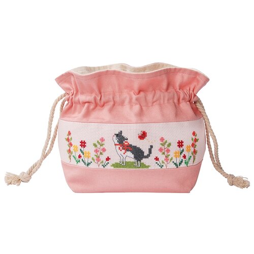 фото Набор для вышивания сумки на шнурке цветок и кошка xiu crafts 2860508