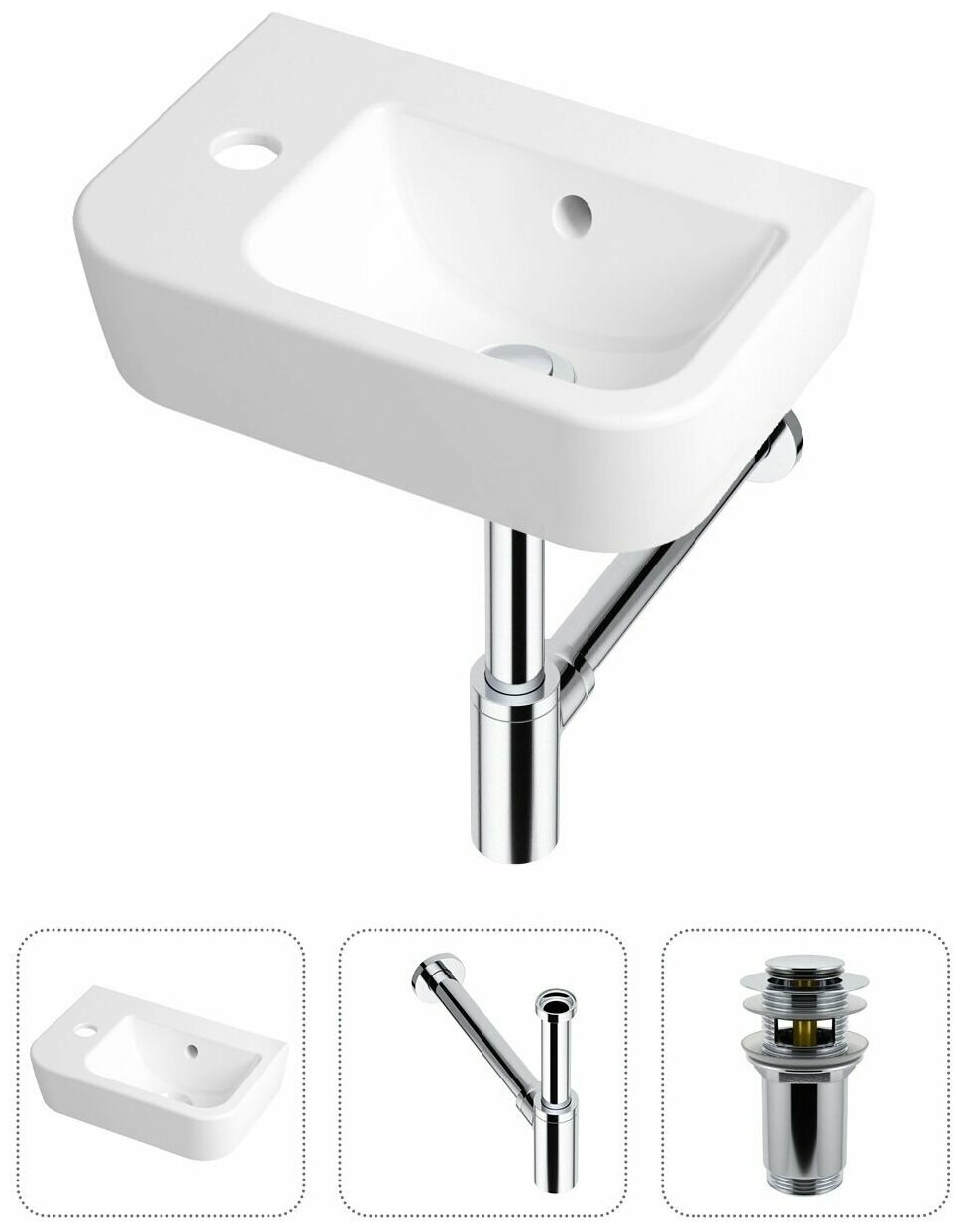 Комплект 3 в 1 Lavinia Boho One 21520706: подвесная раковина для туалета 37 см (отверстие под смеситель слева), металлический сифон, донный клапан - фотография № 1