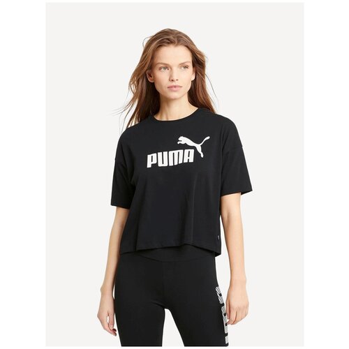Топ спортивный PUMA Essentials Logo Cropped Women's Tee, размер XS, черный футболка puma силуэт свободный без чашки размер s черный