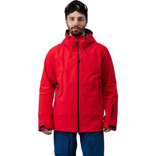 Куртка STAYER, средней длины, силуэт прямой, регулируемый капюшон, снегозащитная юбка, внутренние карманы, карманы, карман для ски-пасса, несъемный капюшон, размер 54, красный