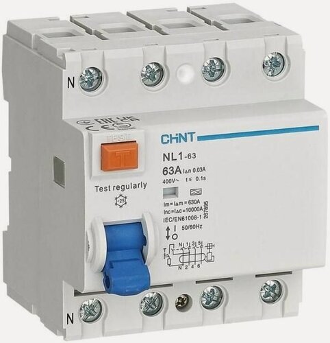Изображение товара Выключатель дифференциального тока (УЗО) 4п 40А 300мА тип AC 6кА NL1-63 (R) CHINT 200230