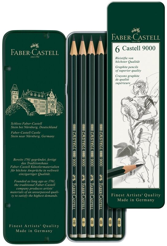 Набор карандашей ч/г Faber-Castell "Castell 9000", 6 штук, HB-8B, заточенные