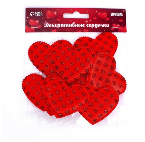 Сердечки декоративные «Сердечки», набор 10 шт, размер 1 шт: 5,3 × 4,5 см, цвет красный