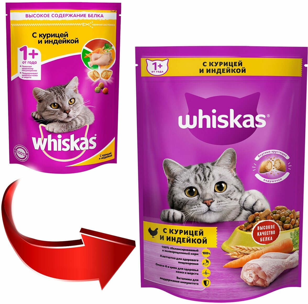 WHISKAS аппетитное ассорти для взрослых кошек с курицей и индейкой с нежным паштетом (0,35 + 0,35 кг) - фотография № 3