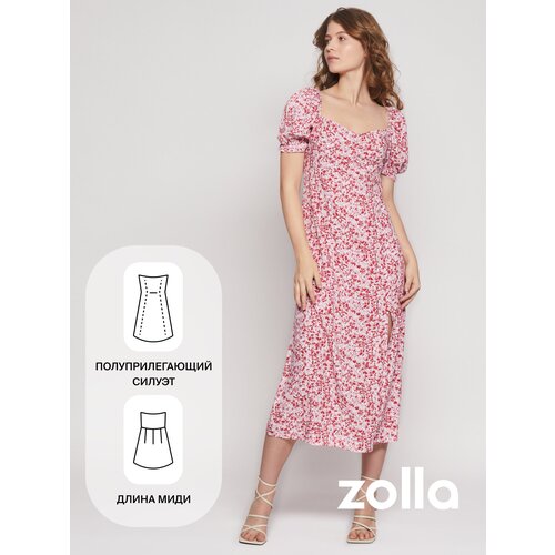 Платье Zolla, вискоза, полуприлегающее, макси, размер L, розовый