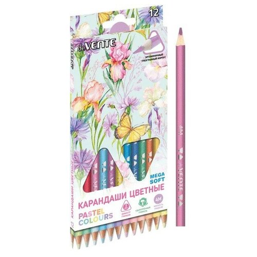 Карандаши цветные (deVENTE) Trio Mega Soft Pastel трехгранные 12 цветов 4М арт.5022020. Количество в наборе 3 шт. giotto цветные карандаши mega 12 цветов 225600