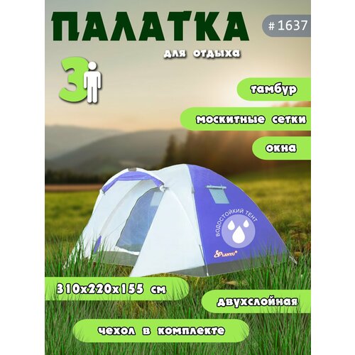 Палатка 3-местная LY-1637 / Палатка для кемпинга, отдыха на природе / Водонепроницаемый тент