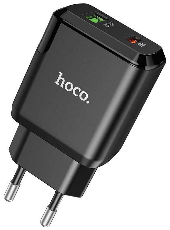 Сетевое зарядное устройство быстрое PD+QC 3.0 USB+USB Type-C Hoco N5 Favor - Черное