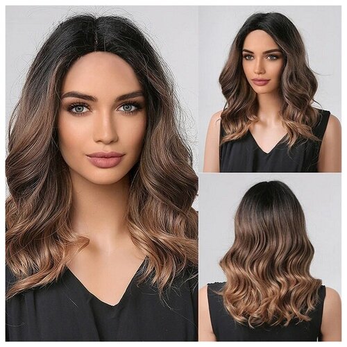 Парик женский длинный без челки Каштановый омбре